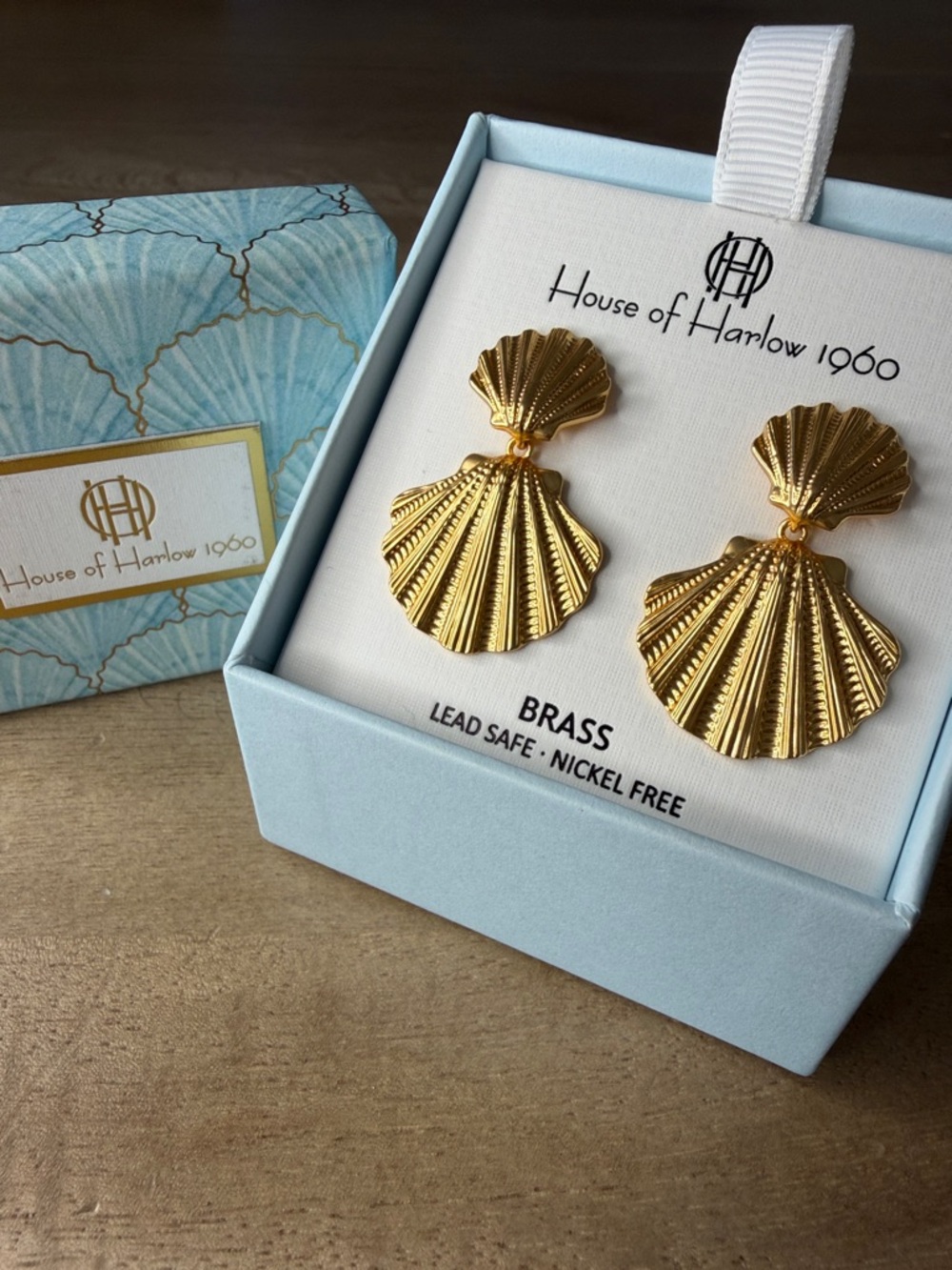 House of Harlow 1960 Gold Double Shell Drop Earrings